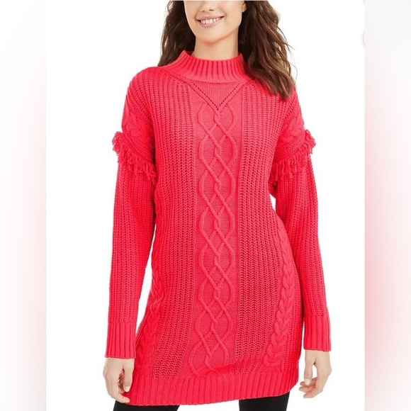 American Rag Juniors Tunic Cable Knit Sweater Diva Pink M L XL XXL 9HS27 - Picture 2 of 12